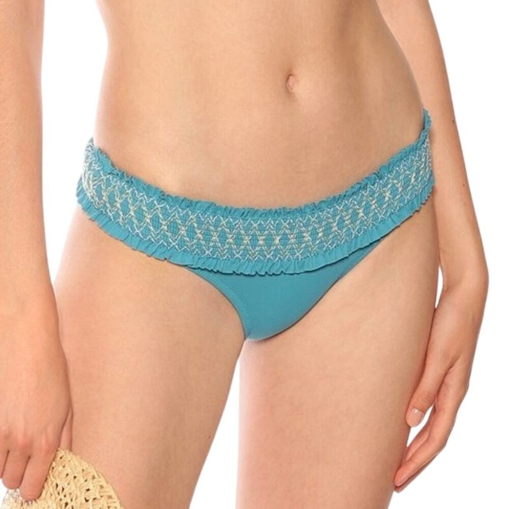 Heidi Klein NWOT Aruba Smocked Hipster Bikini Bottom Blue Size XS Low Rise